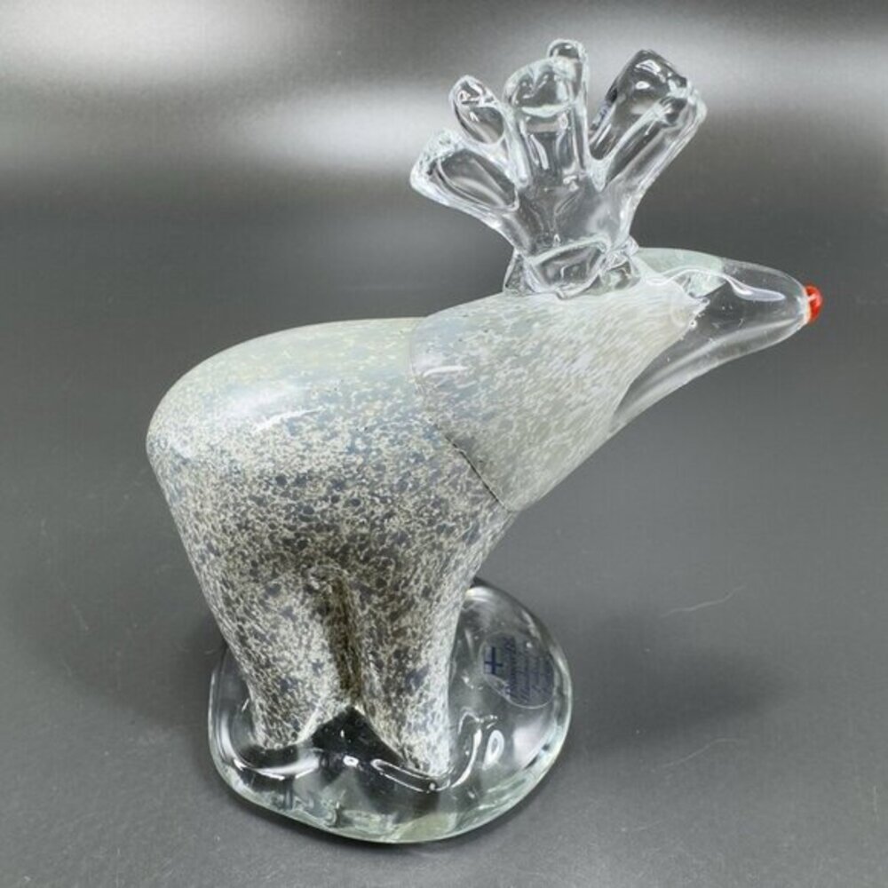 Bianco Blu Finland Fiskars Signed Glass Rudolph Reindeer Figurine Paperweight